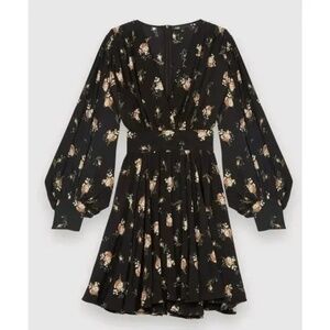 Maje Rasmus, Floral V-Neck Flounced Skirt Viscose Mini Dress, Size 4